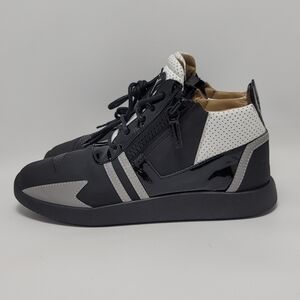 Giuseppe Zanotti Mens Runner Renew Black & White Mid Top Leather Sneaker Size 40